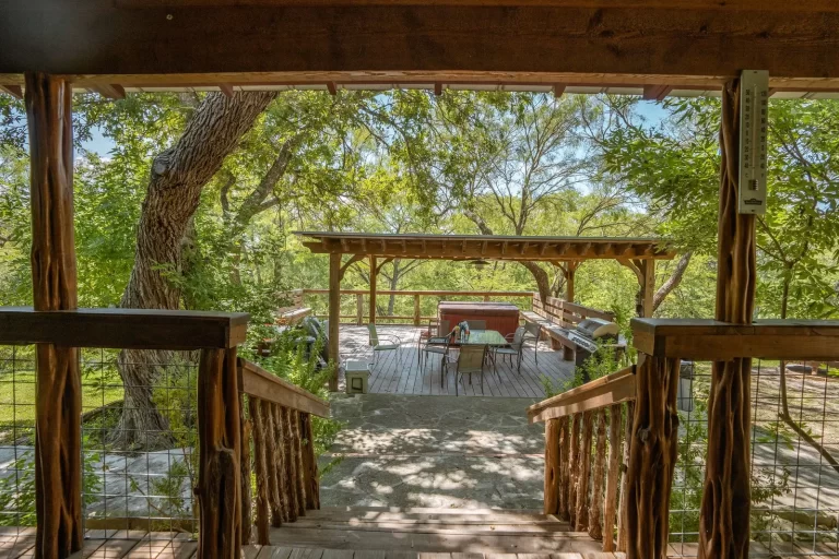 back staircase to a patio