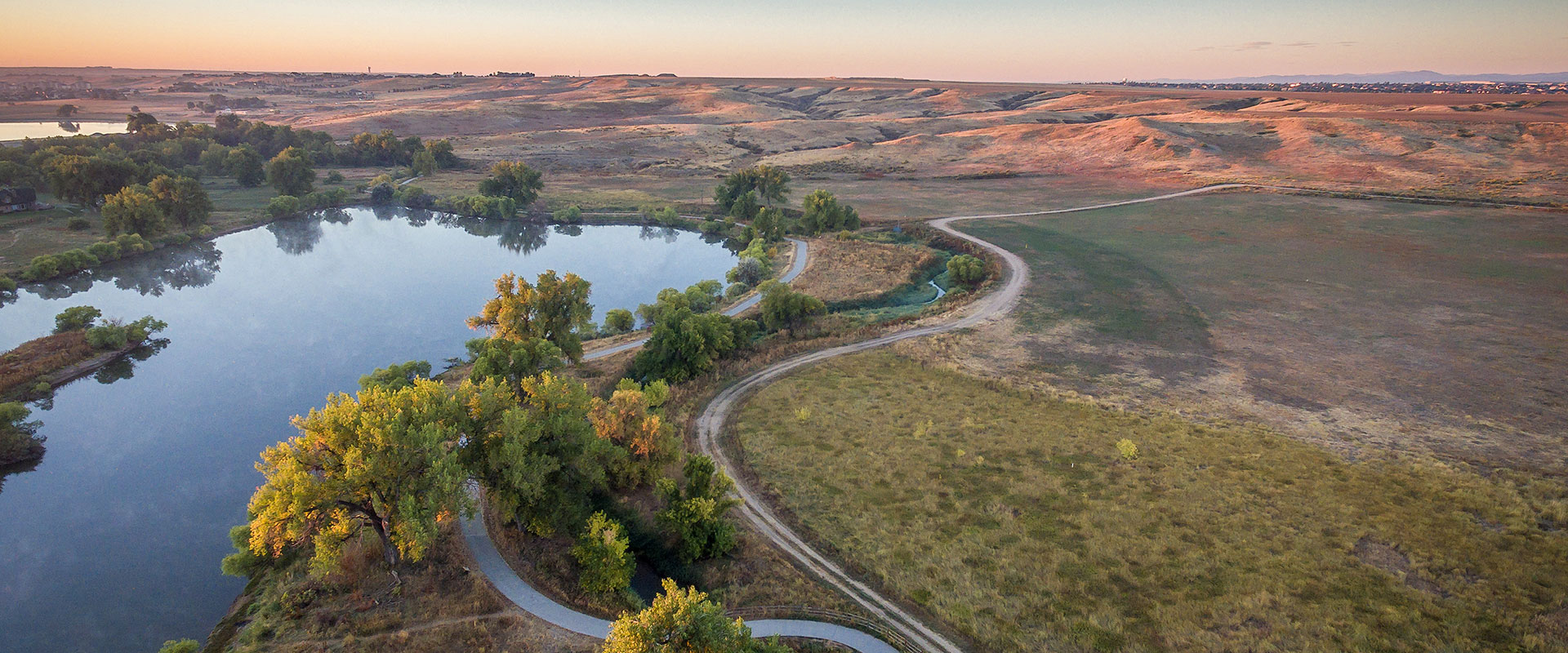 Aerial shot of large open ranch landscape
